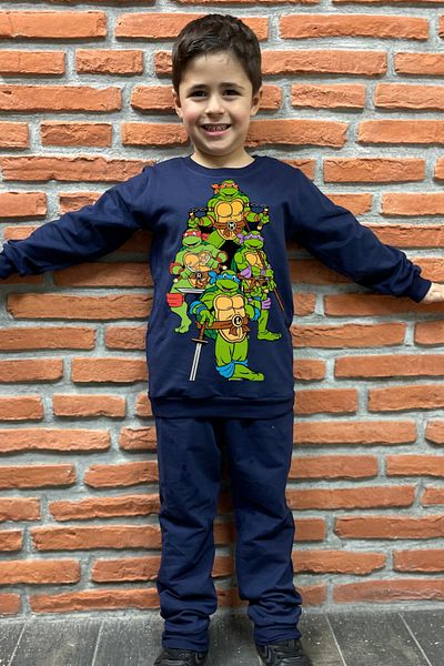 endudu Ninja Turtles Printed Line Flim Character Children's 2-Piece Set 100% Cotton Suit
