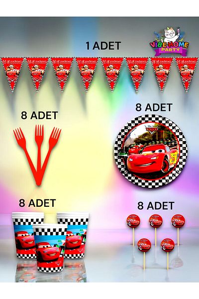 VibeHome 8-Person Cars Themed Eco Set - Birthday Party and Fun Events