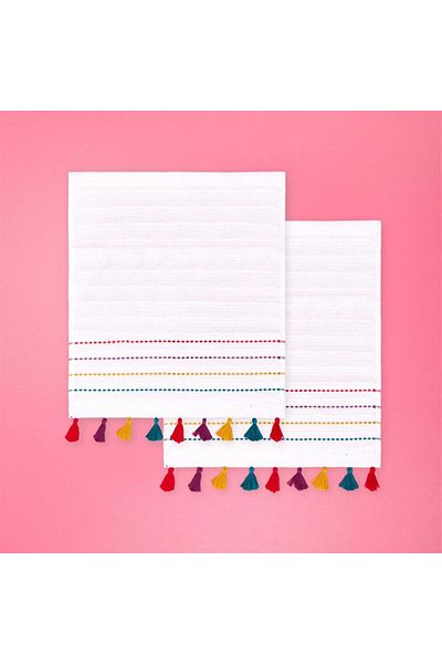 Evidea Soft Tasseled 2-Piece Towel Set - White - 30X30 cm