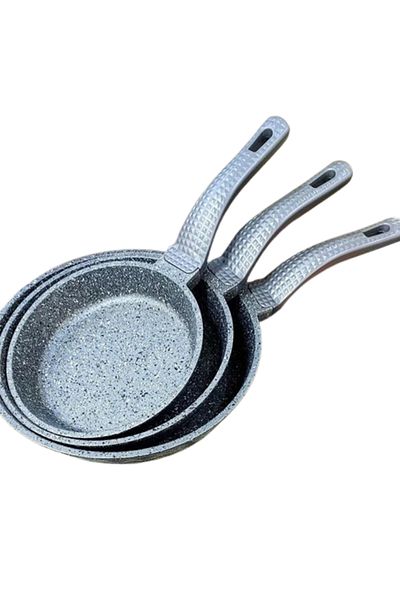 OMS 3737 Fry Pan Casting Granite 3 Piece Pan Set Gray (20-24-28 cm)