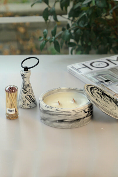 STON Marble Ston Büyük, Kibritli ve mum söndürücü hediyeli – Mermer efektli S...