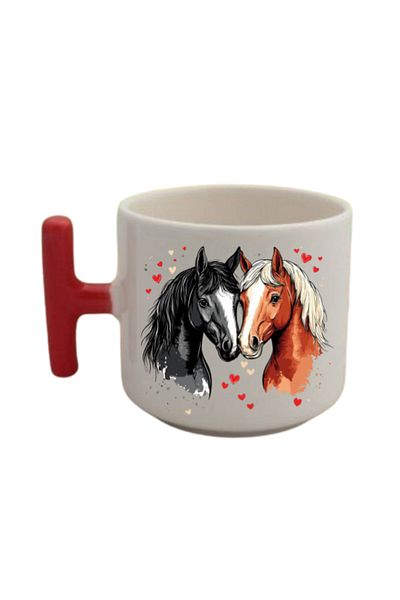 lili hediyelik Hearts and Horse Printed Coffee Cup Mug Cup Birthday Gift