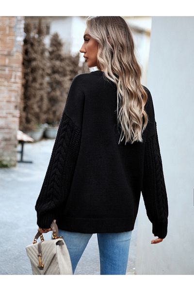DY By Styli Cable Knit Detail Sleeves Regular Fit Sweater