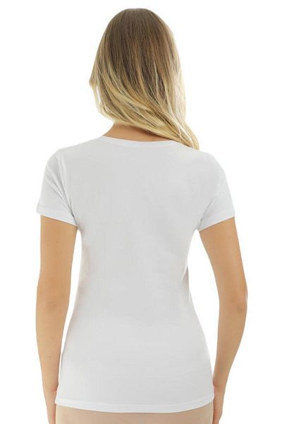 Almila Tricou de bază din bumbac cu mânecă scurtă, cu decolteu în V, 2036