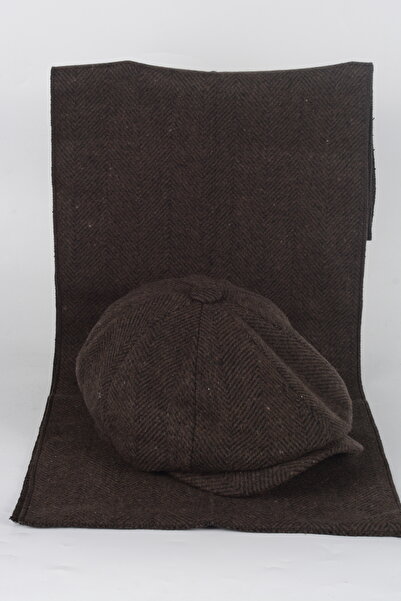 mercantoptan Peaky Blinders Зимна шапка с шарка на рибена кост - комплект шал с подарък