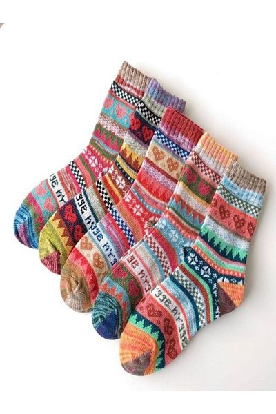 Sky Socks Σετ 6 χειμερινές χοντρές πλεκτές κάλτσες με πολύχρωμα σχέδια