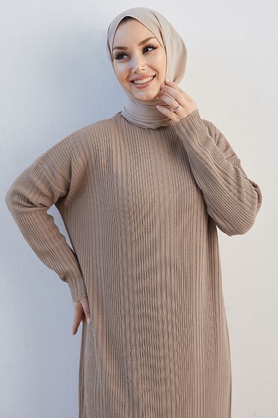 InStyle Arissa Μακρύ Πλεκτό Φόρεμα Turtleneck - Μπεζ