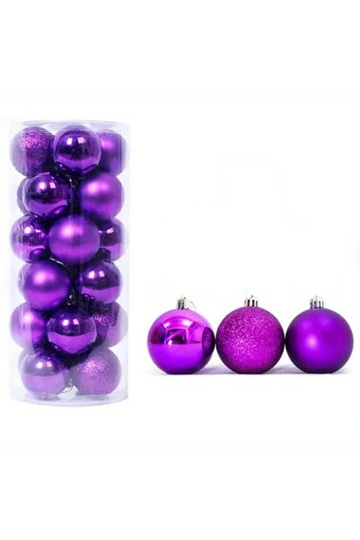 hediyeofisi 3cm Ağaç Süsleme Topları 6'lı Mor Minik Cici Top Simli - Mat Ve P...