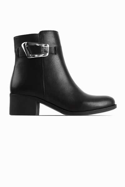 Lal Shoes & Bags Elroy Women's Genuine Leather Silver Buckle Detailed Zipper Heeled Boots-Black