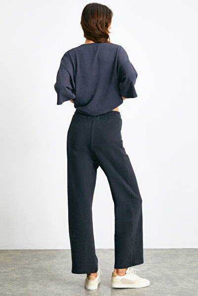 GRIMELANGE Reena Women's 100% Organic Cotton Ribbed Front Anthracite Sweatpants