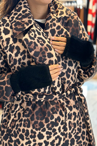 REMSA Women's Black Gloves - Plush Detail, Knitted Cutout Eld-30