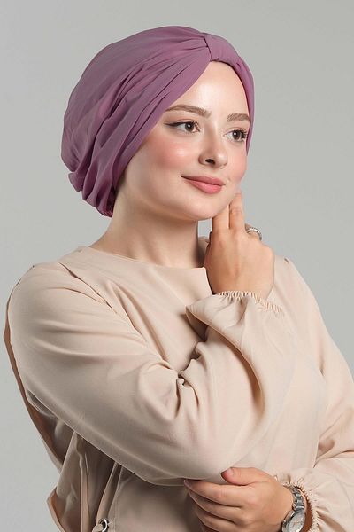 HÜRREM BONE Πρακτικό καπό Hijab Dusty Rose - Χαλαρό και άμμο πλισέ, κουμπωτό 2121_18