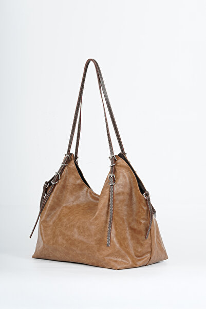 heybelprive BEJ/TABA GENİŞ SALAŞ OMUZ ÇANTASI, İTHAL KUMAŞ TASARIM DERİ ÇANTA...