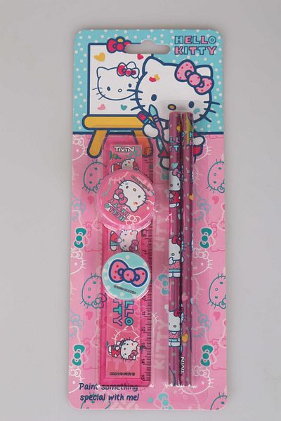 Hello Kitty طقم قرطاسية هالو كيتي مكون من 5 قطع - مسطرة، 2 قلم رصاص وممحاة ومبراة