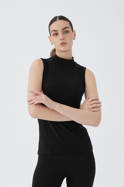 Almila Body de damă - Gât țesut, mânecă zero, bumbac și Lycra Model 2045