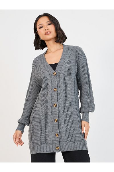 Styli Oversized Longline Cable Knit Cardigan