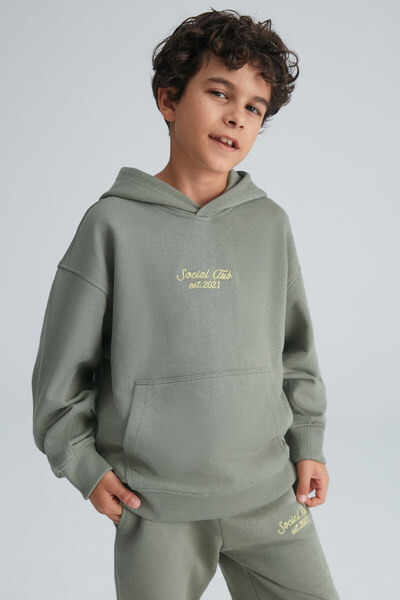 GRIMELANGE Zvonko Boys Green Hooded Cotton Suit - 100%m with Elastic Waist