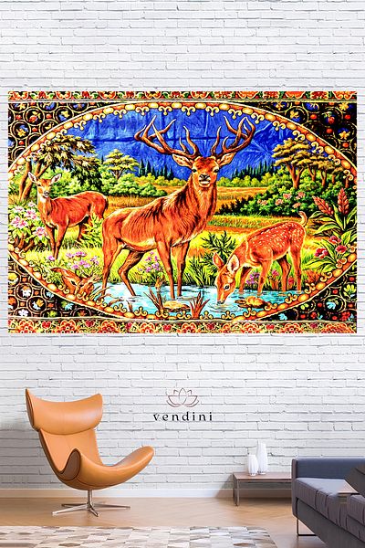 Vendini Vintage Series Deer Family Wall Tapestry Wall Covering Wall Tapestry