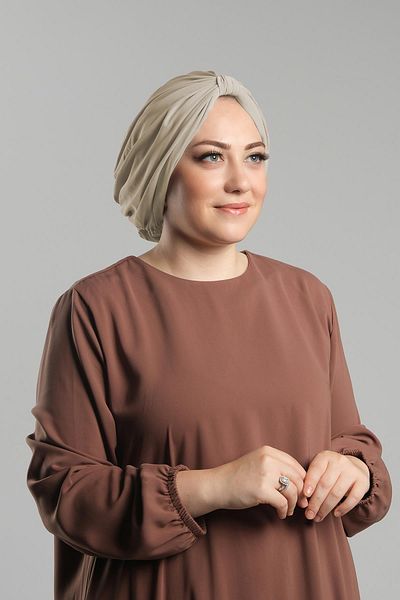 HÜRREM BONE Μπεζ Casual Hijab Bonnet - Practical Ready, Sandy Pleated 2121_12