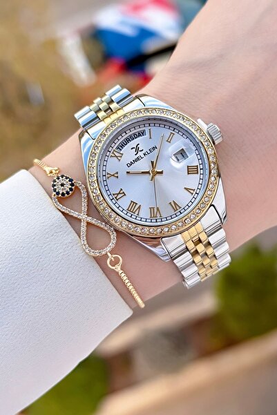 Daniel Klein Altın Gri Renk Ayarlanabilir Kordonlu Garantili Kadın Kol Saati ve Bileklik