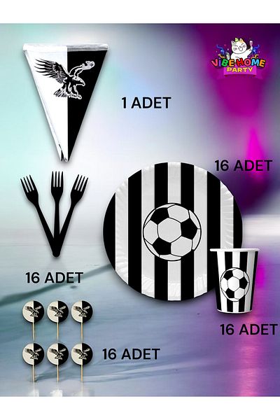 VibeHome Black and White Fan Eco Set for 16 - Birthday Party and Fun Events