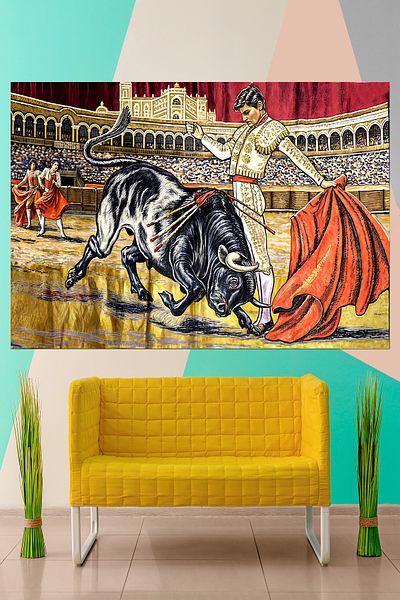 Vendini Vintage Series Matador and Bull Wall Tapestry Wall Covering Wall Tapestry
