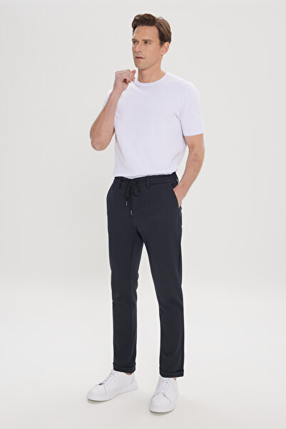 ALTINYILDIZ CLASSICS Erkek Lacivert Slim Fit Dar Kesim Yan Cepli Beli Bağlamalı Jogger Pantolon