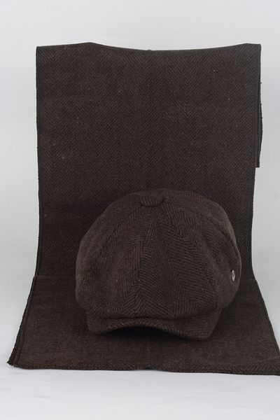 mercantoptan Peaky Blinders Herringbone Patterned Winter Cap - Scarf Set with Gift