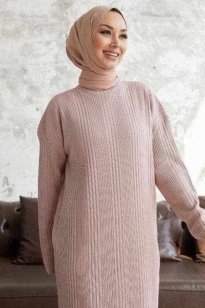 InStyle Arissa Turtleneck Long Knitwear Dress - Powder