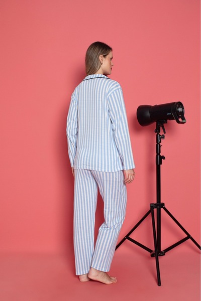 CALİA Kadın Önden Düğmeli Kollu Yazlık Gömlek Model Pijama Takımı Yeni Sezon