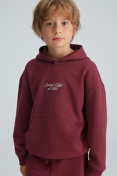 GRIMELANGE Zvonko Boy's 100% Cotton Hooded Elastic Waist Burgundy Bottom-Top Set