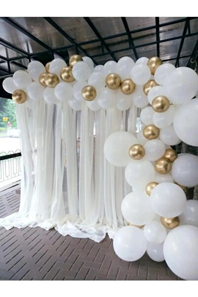 PartAntalya 50 Adet Balon Beyaz Ve Gold Dugun Nisan Soz Arka Plan Resim Organ...