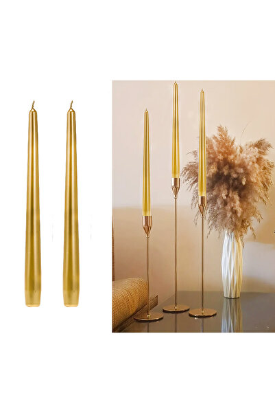 Partimarka Altın Renk Metalik Şamdan Mumlar 2 Adet
