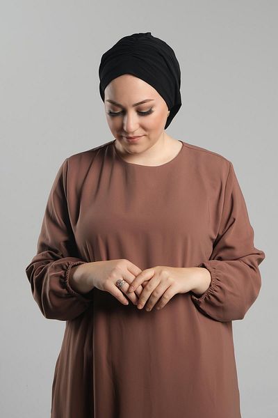HÜRREM BONE Practical Ready-Made Black Hijab Bonnet - Sandy Gathered Loose 2119_01