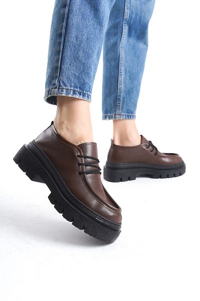 disruptor world Brown Vegan Skin Oxford Loafer - Lace-Up Women's Shoes