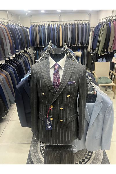 MASSARO Ανδρικό Slimfit - Μάλλινο ριγέ διπλό στήθος