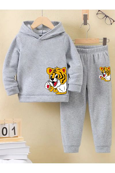 THEKONT Lion Printed Cotton Bottom Tops Children's Tracksuit