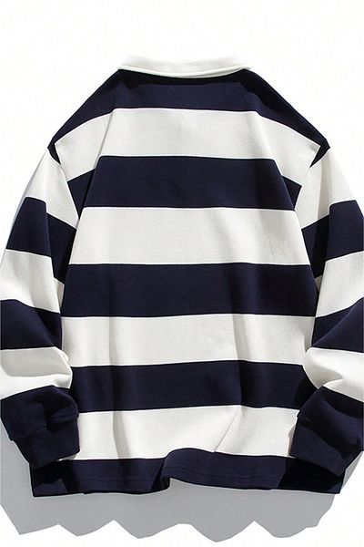 GHASSY CO. Мъжки суитшърт с поло яка на райета от памучен полар Ghassy Co. London Striped Inside