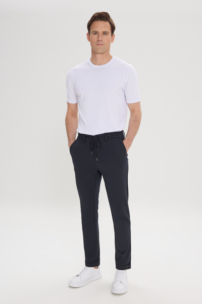 ALTINYILDIZ CLASSICS Erkek Lacivert Slim Fit Dar Kesim Yan Cepli Beli Bağlamalı Jogger Pantolon