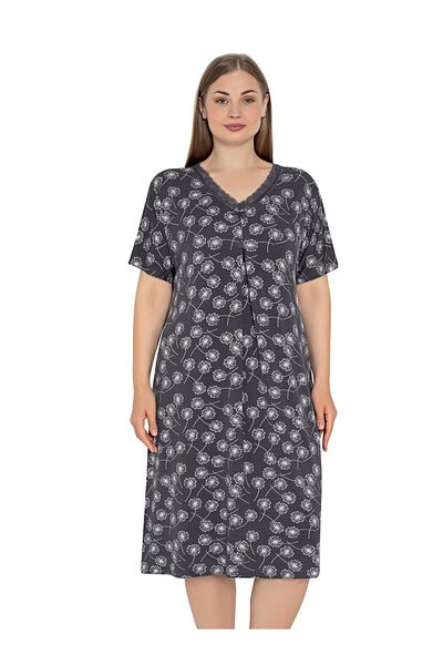 Cotpark Women's Large Size Lace Detailed Patterned Nightgown 12159