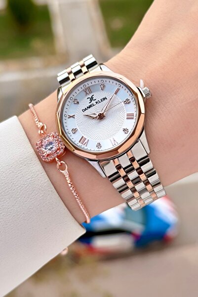 Daniel Klein Rose Gümüş Renk Kesme Camlı Kadın Kol Saati ve Bileklik