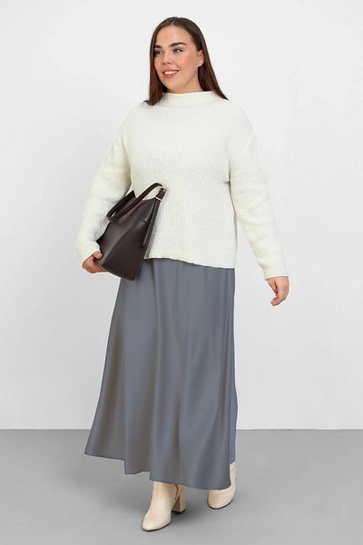 Lady Majestic Plus Size Elastic Zippered Satin Flared Long Skirt