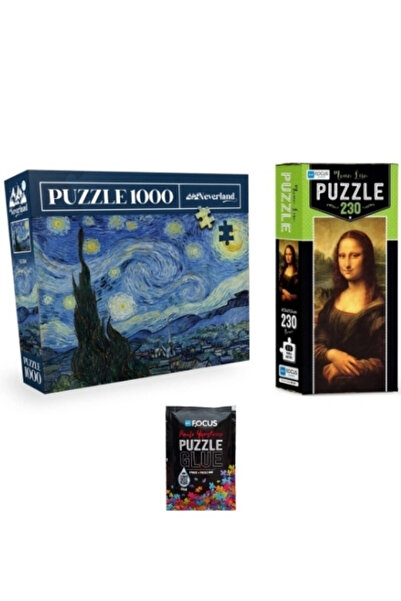 Neverland 3'lü Set Puzzle - 1000 Parça Yıldızlı Gece + 230 Parça Mona Lisa + Puzzle Yapıştırıcı