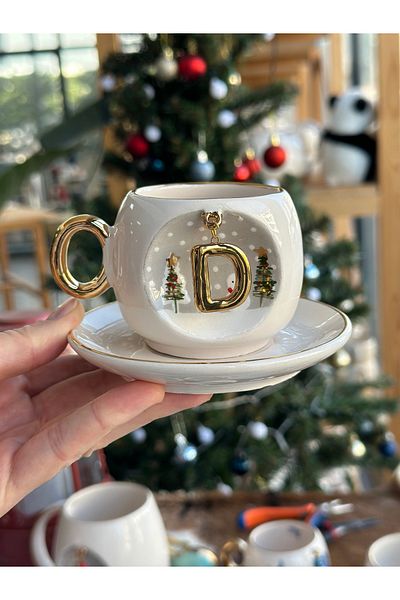 BSK Ceramic Handmade Letters Coffee Cup - Christmas Man Pine Tree Mug Gift D