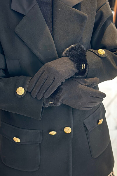 REMSA Fur Detail Women's Stamp Gloves Eld-29 Black