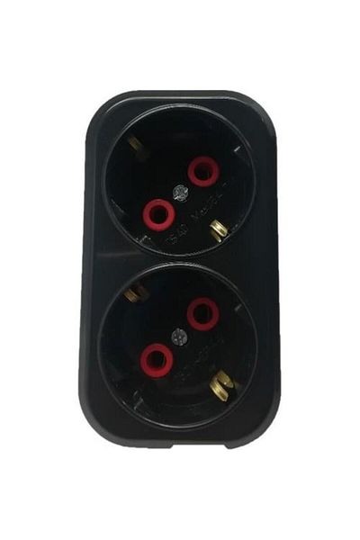 Mutlusan Black Double Switch - Golyat Flat Type Plug-Supply