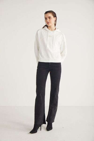 GRIMELANGE Γυναικείο φούτερ Kennedy από εκρού φλις κουκούλα - Άνετη εφαρμογή με λεπτομέρεια σωληνώσεων