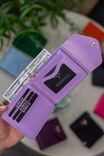 Garbalia Peru Vegan Leather Zippered Lilac Women's Wallet with Coin Compartment and Plenty of Card Holders