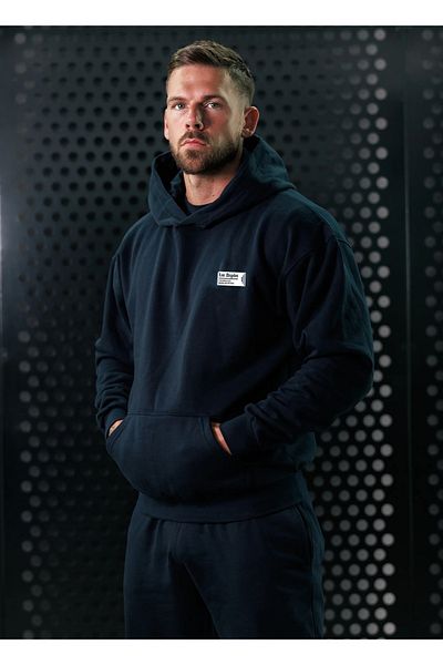 Guillermo Men's Oversize Black Hooded Printed Sweatshirt
