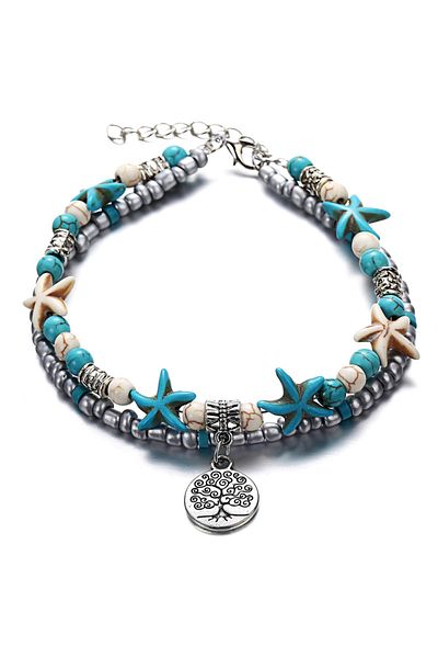 Choice 2 Bohemian Multi-layer Starfish Turtle Anklets For Women Vintage Elephant Owl Beads Chain on Leg An.